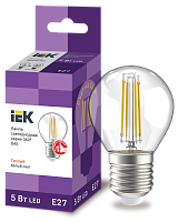 Лампа светодиодная LED 5вт Е27 теплый шар FILAMENT | код. LLF-G45-5-230-30-E27-CL | IEK